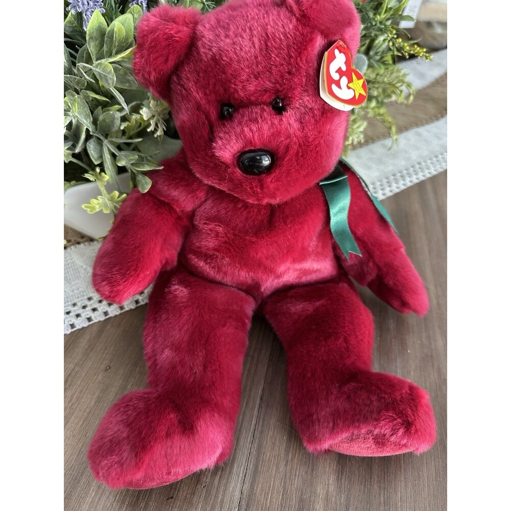 1998 Ty Teddy Bear Beanie Baby 14” Cranberry color “Teddy” retired New With Tag